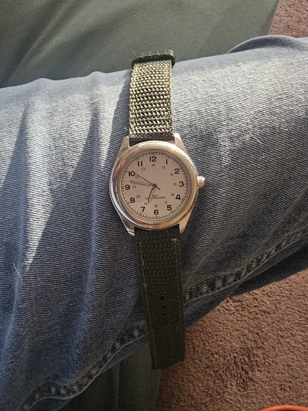 Source Unknown Olive Green Field Watch with Silver Case